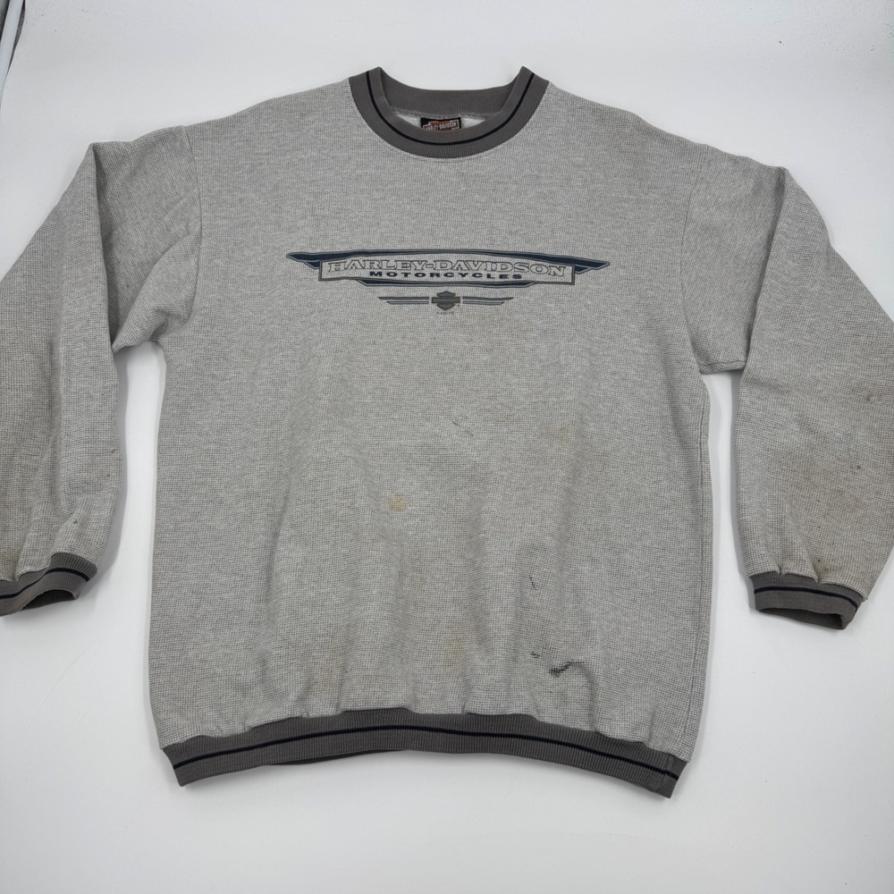 Vintage Harley Davidson Waffle Knit Sweatshirt Mens Medium R.K. Stratman USA
